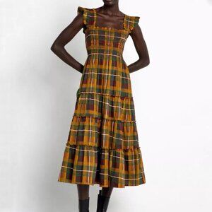 NWOT OPT Anthropologie Smocked Plaid Dress